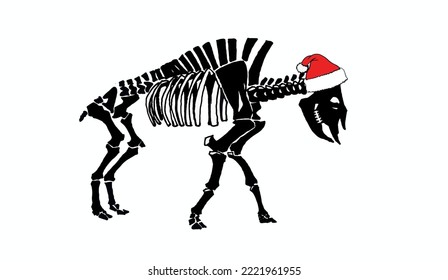 Graphical smilodon skeleton in Santa Claus hat isolated on white background,vector illustration.Christmas element
