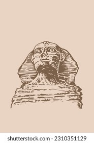 Graphical  sphinx on sepia background,vector vintage illustration . Egyptian landmark