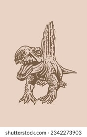 Graphical  spinosaurus on sepia background, vector illustration,angry  dinosaur