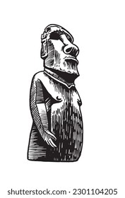 Graphical statue of Moai on white background, statue of Easter Island . Vector illustration