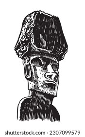 Graphical statue of Moai on white background, statue of Easter Island . Vector illustration