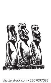 Graphical statues of Moai on white background, statues of Easter Island . Vector illustration