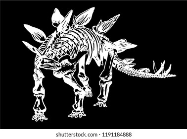 Graphical stegosaurus skeleton isolated on black background,vector illustration for tattoo and printing