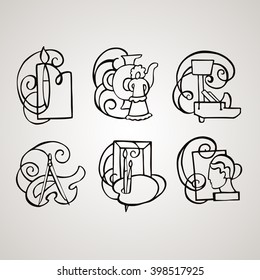 Graphical symbols for arts and crafts. Vector illustration. 