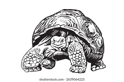 Graphical tortoise isolated on white background,vector sketchy illustration