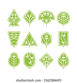 Graphical tree set, geometrical icons. 