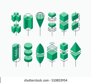 Graphical tree set, isometric color and line style. Nature symbols'' package