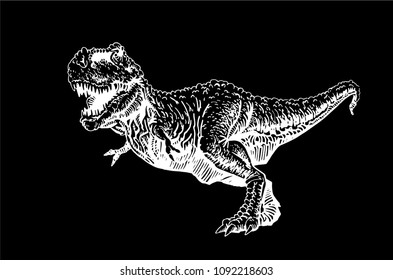 Graphical tyrannosaurus isolated on black background,vector sketchy illustration