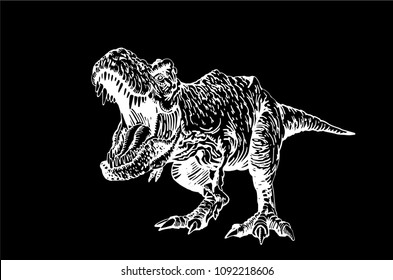 Graphical tyrannosaurus isolated on black background,vector sketchy illustration