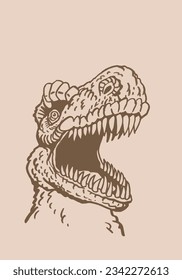 Graphical  tyrannosaurus rex angry portrait   on sepia background, vector illustration,angry  dinosaur