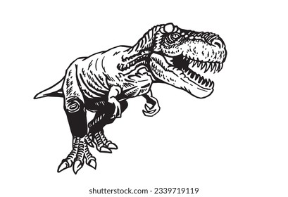 Graphical  tyrannosaurus rex running  isolated on white, vector illustration,angry  dinosaur