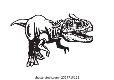 Graphical  tyrannosaurus rex running  isolated on white, vector illustration,angry  dinosaur