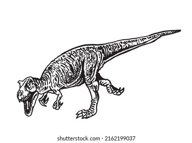 Tiranosaurio gráfico que corre aislado en la ilustración blanca vectorial. Elemento de impresión y diseño