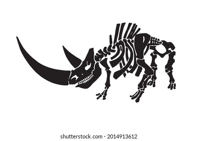 Graphical  vector illustration of 
woolly rhinoceros skeleton isolated on white background