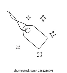 Graphical vector linear icon of christmas gift blank paper tag . Lineart style simple discounts paper tag icon