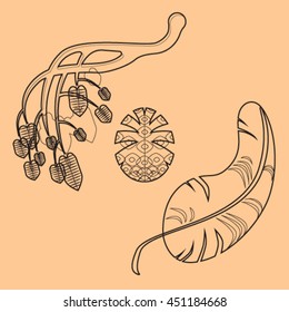 Graphical vector linear set of pine and branch 2