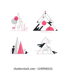 Graphical vector New Year and Christmas tree conceptual illustrations
