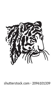 Graphical vector portrait of tiger isolated on white , stripy skin design 