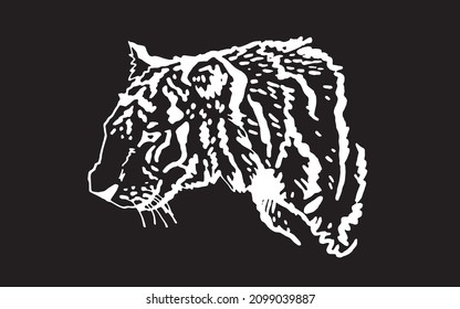 Graphical vector portrait of tiger isolated on black , stripy skin design 