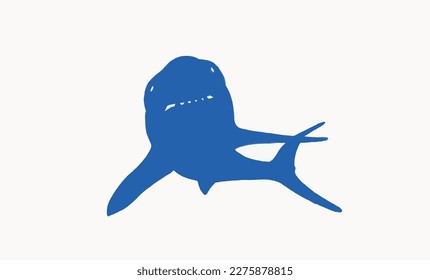 Graphical vector silhouette of blue shark isolated on white,color illustration. Great white shark