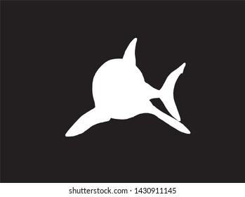 Graphical vector silhouette of shark isolated on black,illustration