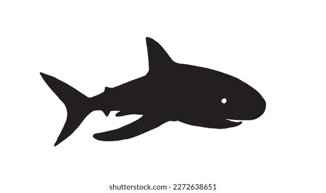 Graphical vector silhouette of shark isolated on white,illustration