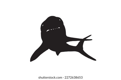 Graphical vector silhouette of shark isolated on white,illustration