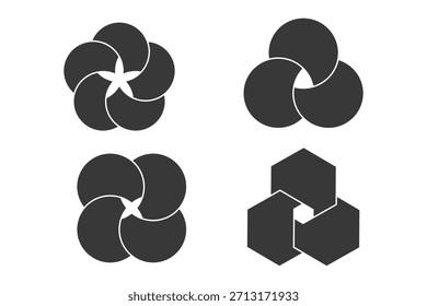 Graphical Venn diagram infographic sections silhouette. Overlapping circle shapes circles chart line set. Venn diagrams with overlapping circles, showing a common area, for infographic presentation