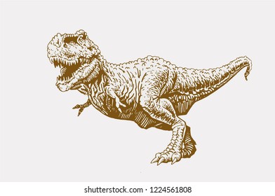 Graphical vintage angry dinosaur , retro background,vector tyrannosaurus,raptor