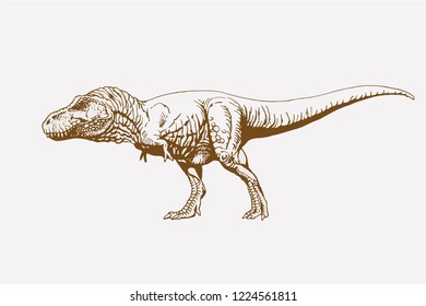 Graphical vintage angry dinosaur , retro background,vector tyrannosaurus,raptor