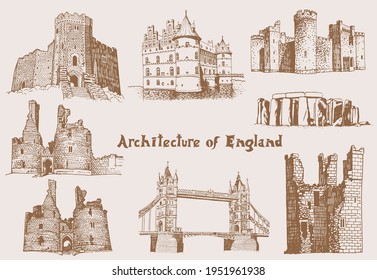 Graphical vintage castles of England , vector architecture