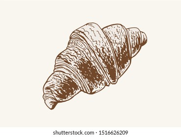 Graphical vintage croissant ,vector illustration,sepia