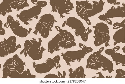 Graphical vintage design with rabbits, vector illustration for backgrounds,patterns , covers. Typography design with funny fluffy pets