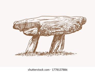 Graphical vintage dolmen , sepia background,vector illustration, architecture of Korea