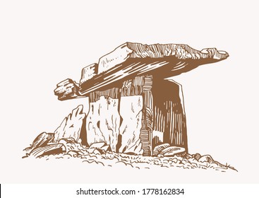 Graphical vintage dolmen ,vector illustration, architecture