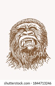 Graphical vintage drawing of gorilla ,sepia background,vector illustration