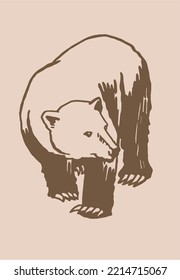 Graphical vintage drawing of polar bear ,vector illustration