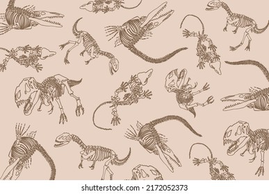 Graphical vintage horizontal cover with dinosaurs, vector sepia  illustration . Fashion pattern,kids template 