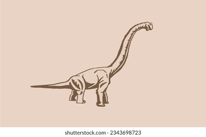 Graphical vintage illustration of diplodocus on sepia background,vector illustration, dinosaur with long neck