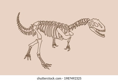 Graphical Vintage Illustration Of Skeleton Of Tyrannosaurus , Sepia Sketch 