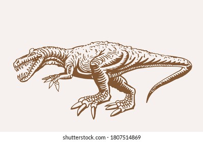 Graphical vintage illustration of tyrannosaurus for printing and design.Vector dinosaur
