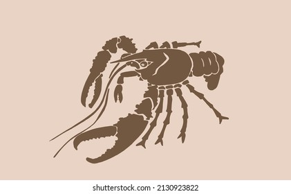 Graphical vintage lobster, sea-food on sepia background,vector illustration