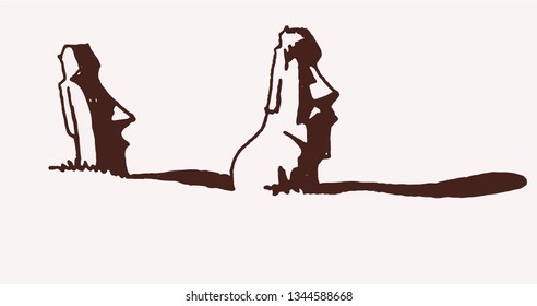 Graphical vintage moai ,retro background, religion
