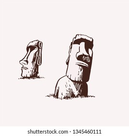 Graphical vintage moai ,retro background, religion