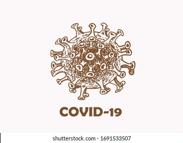 Graphical vintage molecule of  coronavirus , vector sepia illustration.Covid-19