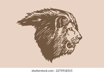 Graphical vintage  portrait of lion , background , vector illustration