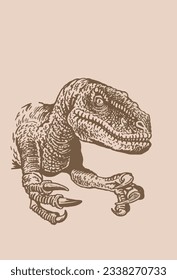 Graphical vintage portrait of raptor, vector illustration,head of dinosaur