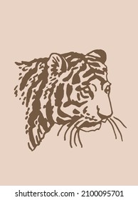 Graphical vintage  portrait of tiger ,sepia stripy skin design