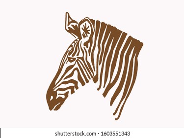 Graphical vintage portrait of  zebra , vector sepia illustration
