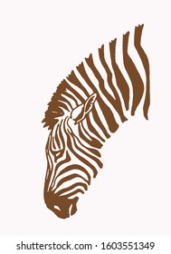 Graphical vintage portrait of  zebra , vector sepia illustration